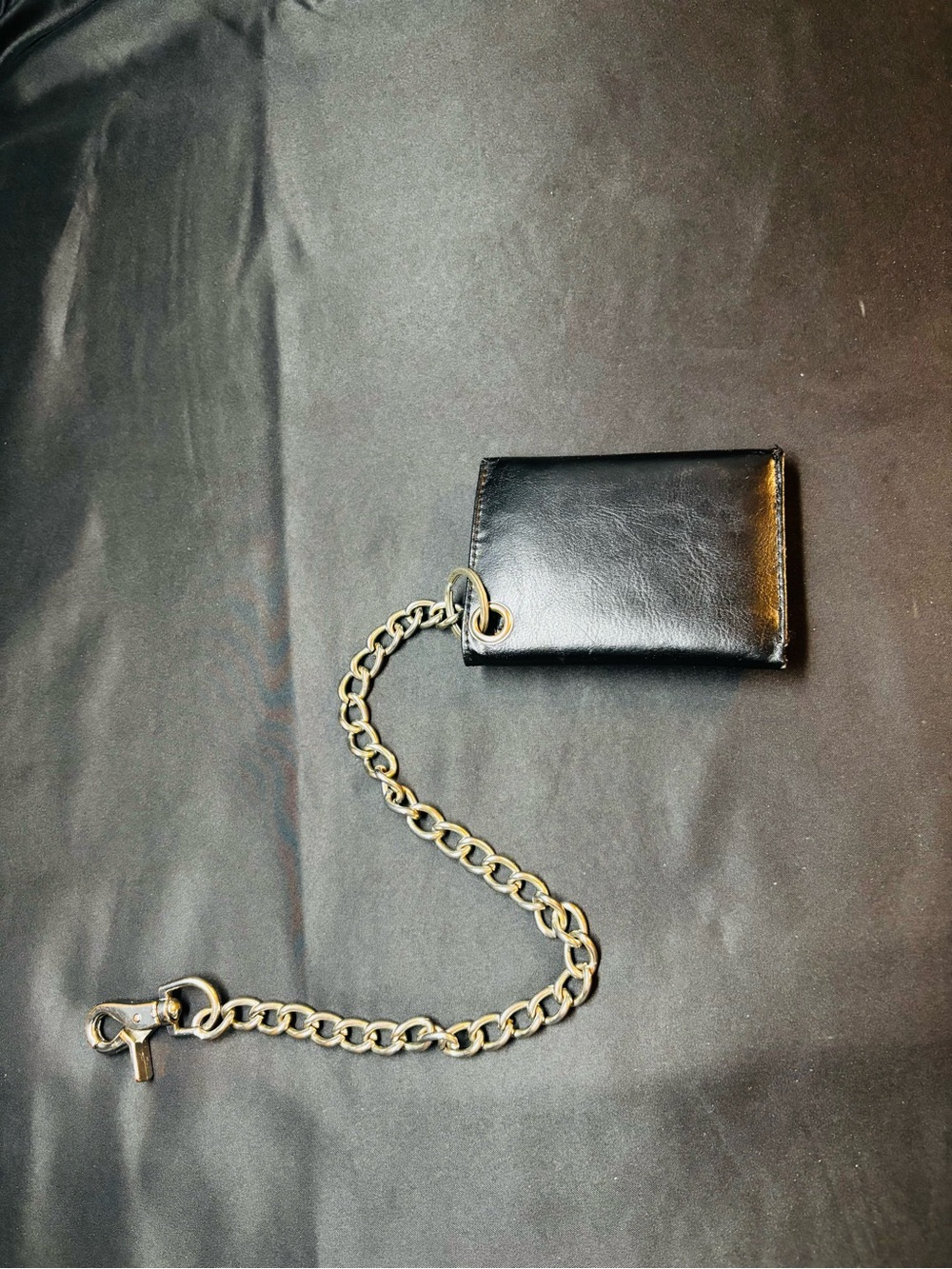 Men's Black Leather Card & Key Chain Holder with Metal Chain